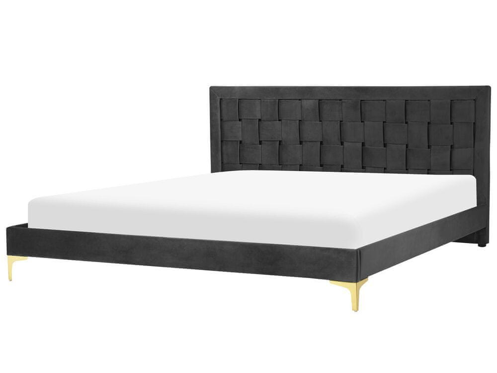 Beliani Zamatová posteľ 180 x 200 cm čierna LIMOUX
